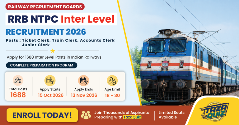 RRB NTPC Inter Level Recruitment 2026: 1688 Vacancies CEN 07/2026, Apply Online